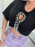 Black Rhinestones Crop Top