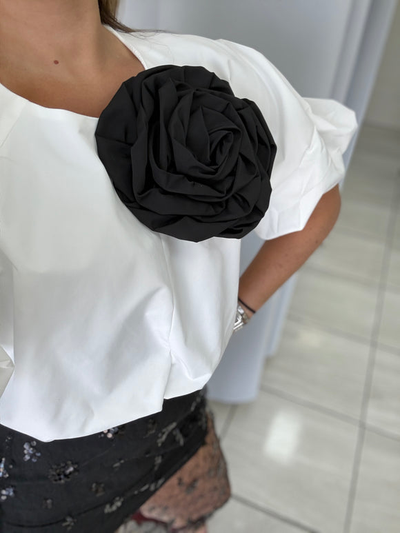 White BlackFlower Bubble Top