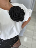 White BlackFlower Bubble Top