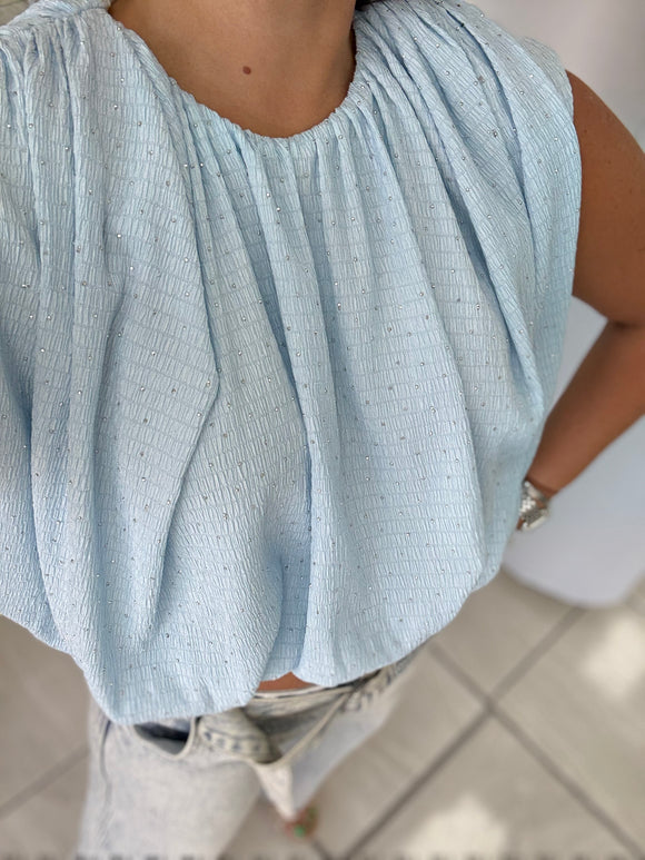 LightBlue Studs Bubble Top