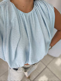 LightBlue Studs Bubble Top