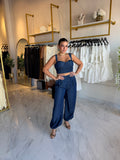 Denim Ballon Pants & Crop Top