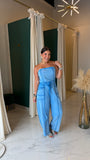 Blue Strapless Barrel Jumpsuit