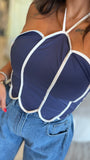 NavyWhite Scalloped Halter Top