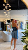 Denim Strapless Scalloped Dress
