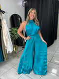 Teal Pleated Jumpsuit