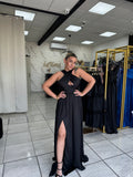 Crossed Neck Black Dress