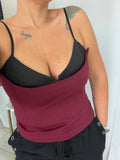 Burgundy Black Strappy Top