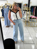 White Black ShoulderTie Bubble Top