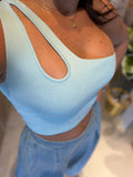 Blue OneSoulder CutOut Top
