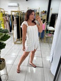 Taupe Stripes RuffleSleeve Romper