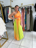 Orange Ombre Pleated Dress