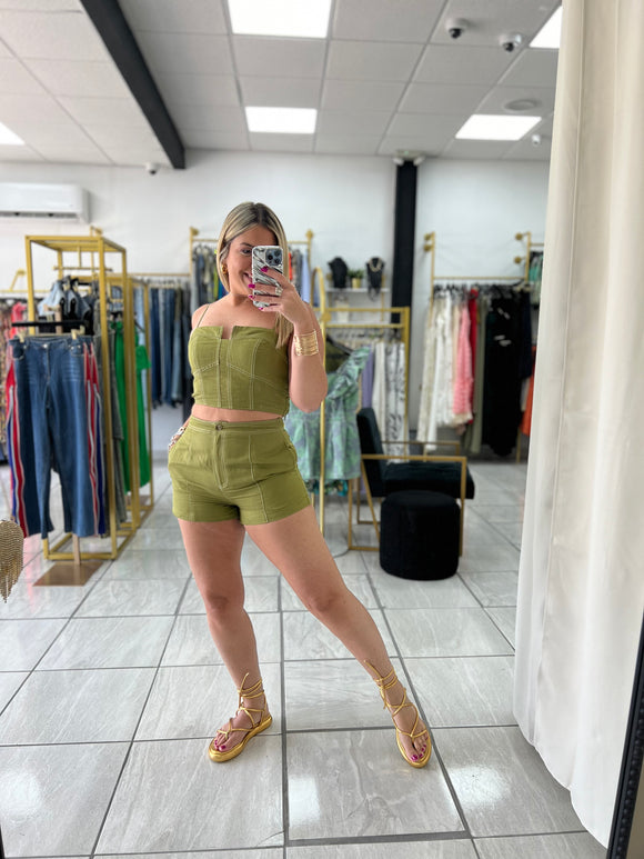 Moss Green Top & Shorts Set