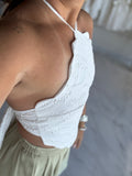 White Eyelet Scallop Halter Top