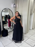 Black Sequin OneShoulder Mesh Dress