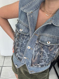 Denim Animal Mesh Jacket Vest