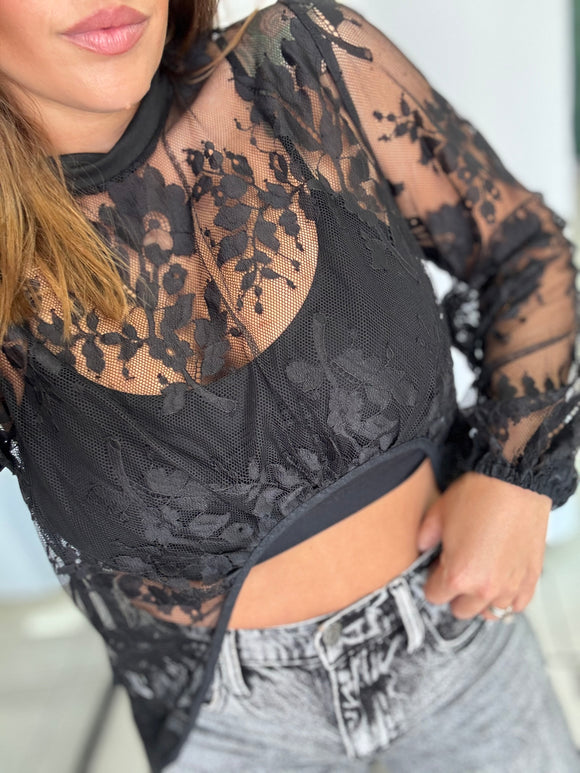 Black HiLow Lace Blouse