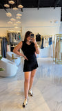 Black BoatNeck Ruffled Dress