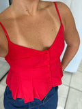 Red Peplum Bustier Top