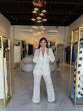 White Sequin Lace Blazer & Pants