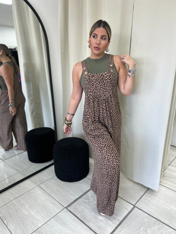 Taupe Leopard Pockets Overall