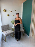 Black Lace Tiered Midi Dress