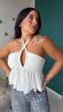 White HalterNeck Ruffle Top