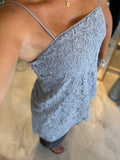 BlueLavender Lace Asymmetrical Top
