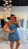 Denim Strapless Scalloped Dress
