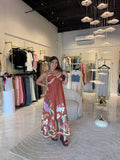 Brown Floral Print Maxidress