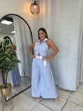 Blue White Halter TwoPieces Set