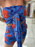 Blue Red Floral Short & Top