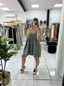 Olive Pleated Oversized Romper