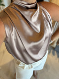 LightMocha HighNeckDrapped Top