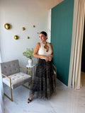 Leopard Tiered Mesh Midi Skirt