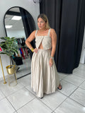 Khaki Linen Top & Maxi Skirt