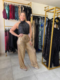 Gold Sequin Wide Leg Pants