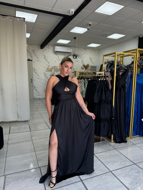 Crossed Neck Black Dress