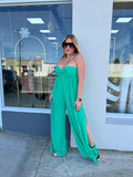 Green Strapless Smocking Back Jumpsuit