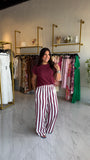 Wine Striped Top & Pants Set