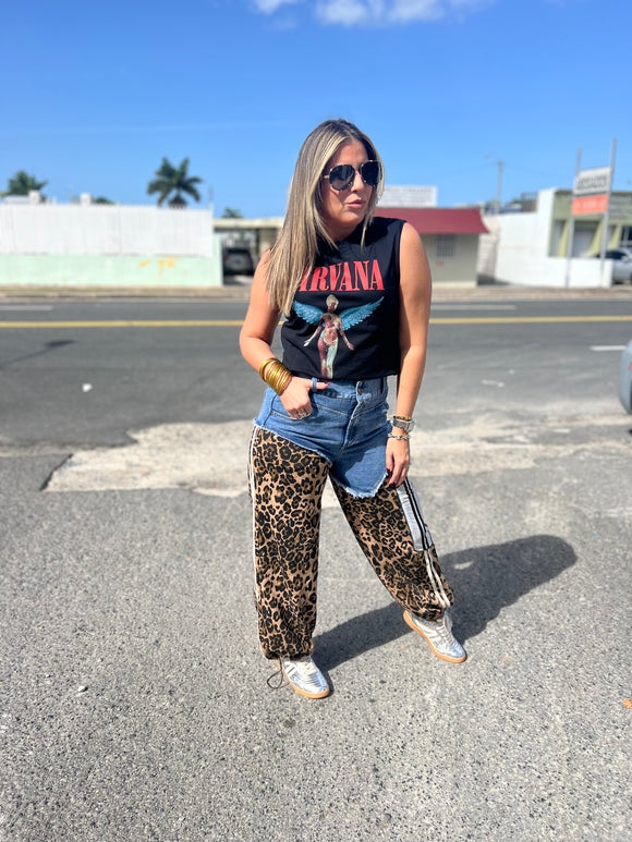 Leopard Coffee PatchDenim Pants