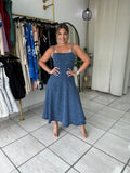 Denim StraightNeck Midi Dress