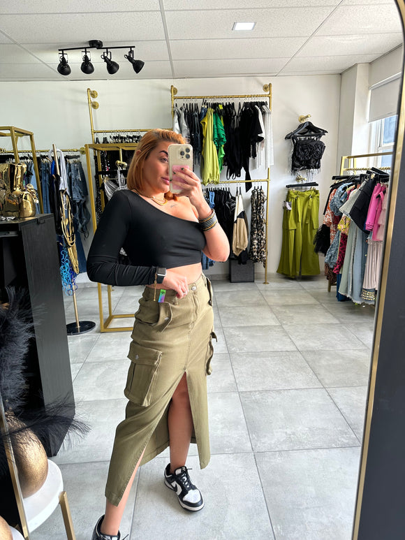 Olive Cargo Midi Skirt