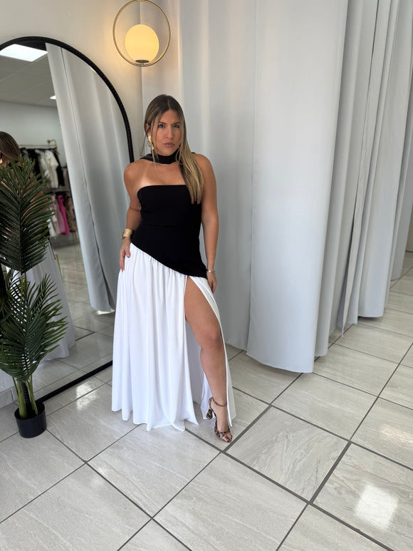 Black White Parisian LaceUp Dress