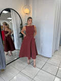 Wine BoatNeck Midi Dress
