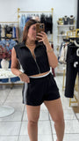 Black Stripes Zipper Top & Shorts Set