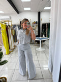 Blue Stripes Linen Top & Pants Set