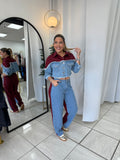 Burgundy Denim Two Pieces Set
