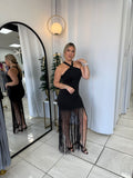 Black Fringes Halter Neck Dress