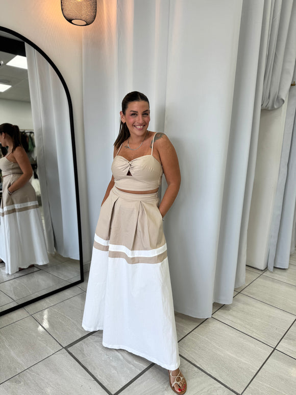 Mocha White Twist Top & Skirt